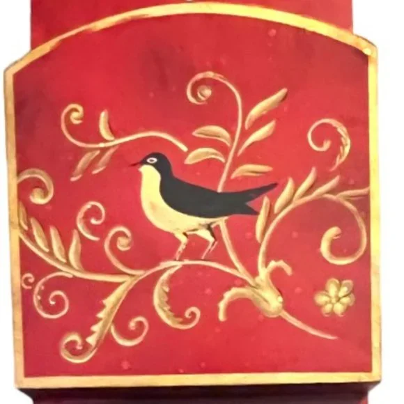 Handpainted Wooden Mail Caddy Heart Cutout Scalloped Edge Attached Hangers 18" T - Picture 3 of 12